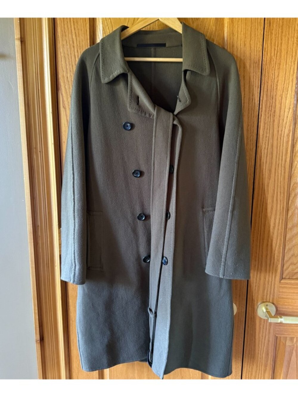 UNITED ARROWS Green Wool Blend Double Breasted Belted Overcoat - Men's Large - Picture 2 of 9